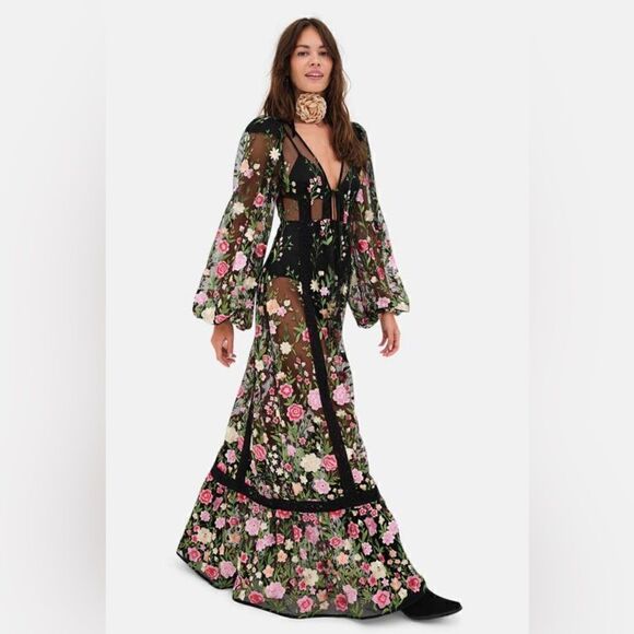 For Love And Lemons Dresses & Skirts - Free People For Love & Lemons Luna Sheer
Floral Maxi Dress /size  XS